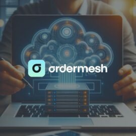 Diagram illustrating OrderMesh connecting brands, marketplaces, and print-on-demand vendors through a centralized order management platform