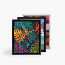 Premium gold floater frame for canvas, 1.8" depth hardwood with a modern 5/16" gap.